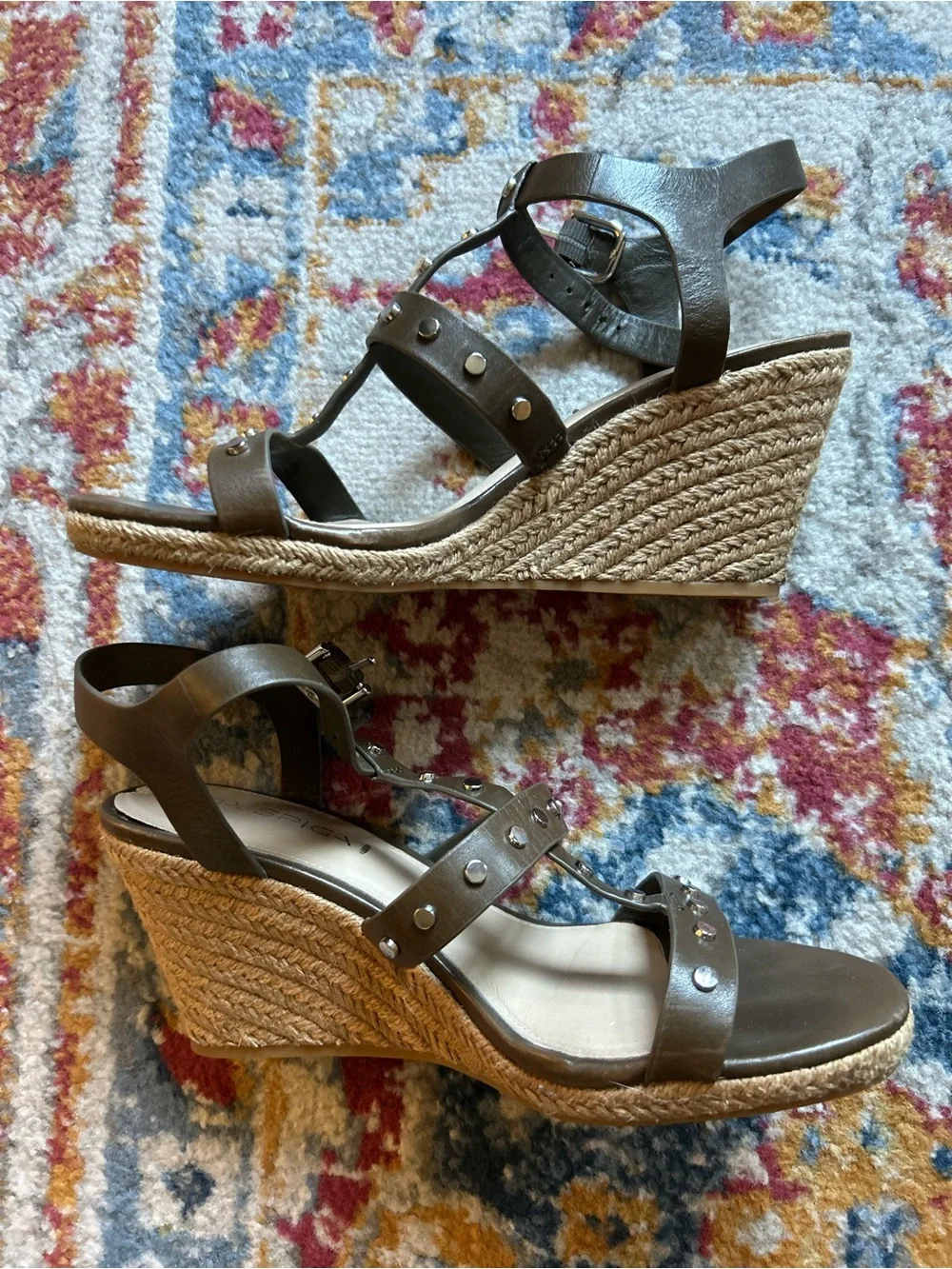 Via Spiga Olive Studded Espadrille Wedge Sandal